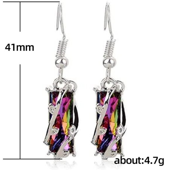 "Colorful Crystal Clear Delicate Silver Plated Colorful Dangle Earrings, VP1008 - Picture 5 of 5